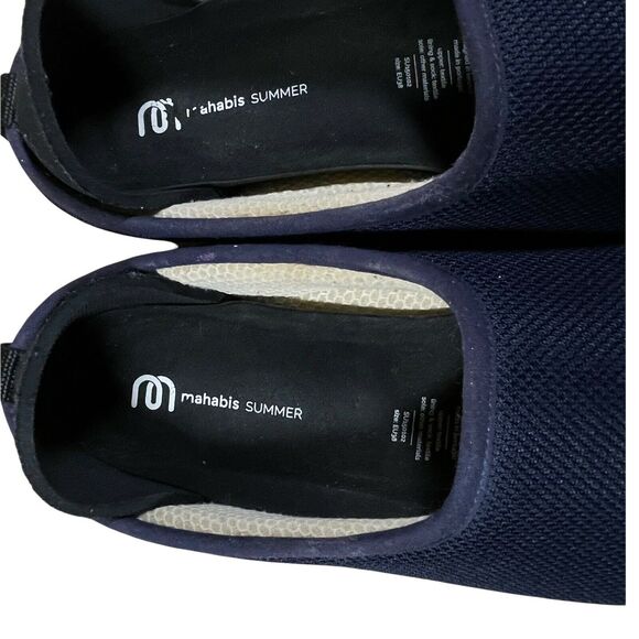Mahabis Summer Sz 38 EU 7-7.5 US Womens Slippers Navy Cream Rubber Soles Mesh - Picture 2 of 5